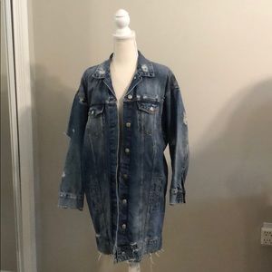 Distressed blue jean long jacket